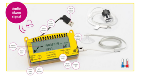 Fridge-tag 2L logger  for refrigerator monitoring (2-8°C) with audio alarm signal